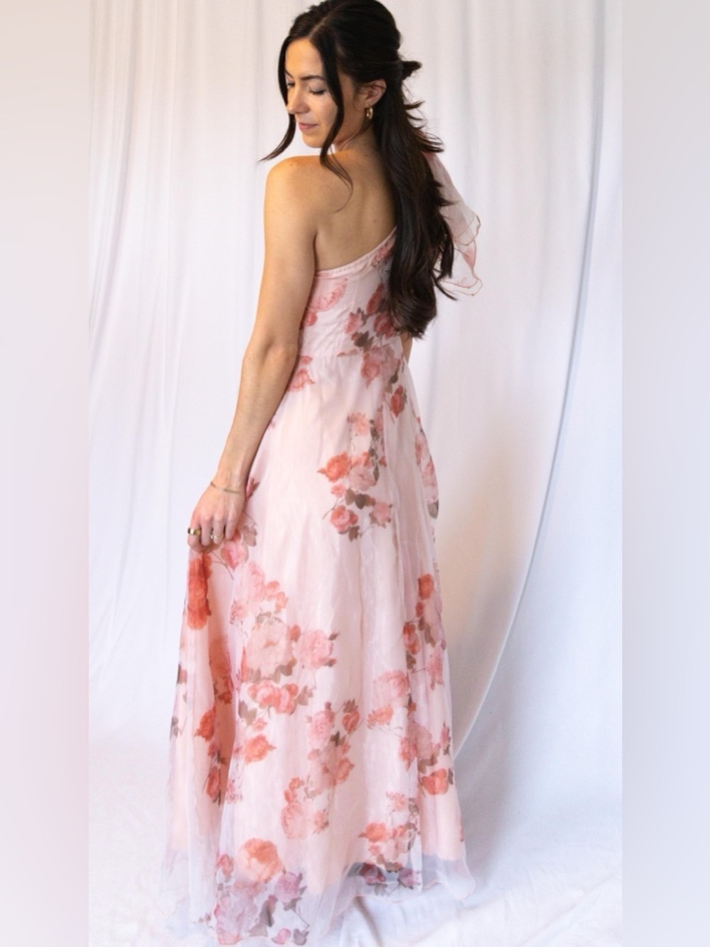 One-Shoulder Pink Floral Maxi Dress - Picture 8 of 11